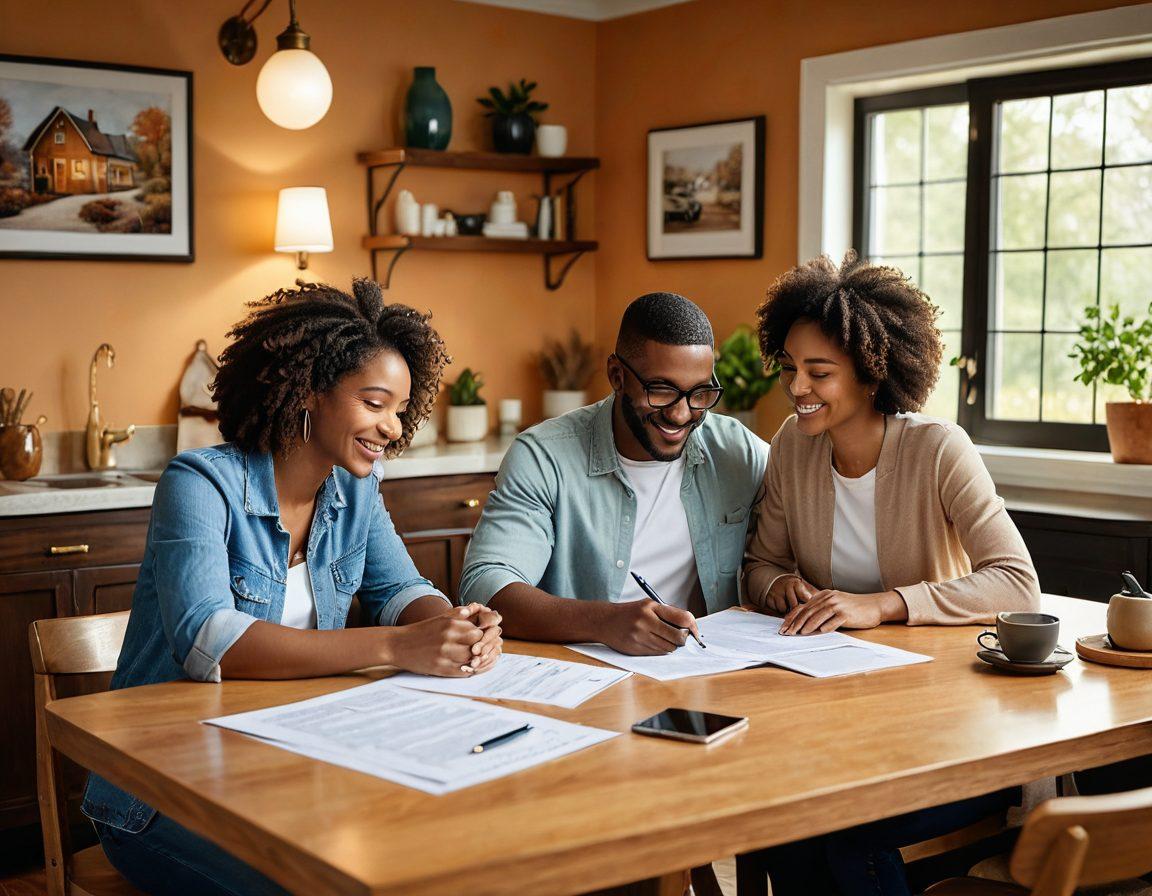 A diverse couple happily reviewing their insurance policies, with symbols of their unique relationship represented through icons like a house, a car, and personal items around them. Soft, warm lighting to create a cozy atmosphere, emphasizing their connection and trust. A subtle background featuring abstract shapes symbolizing tailored coverage. super-realistic. vibrant colors.